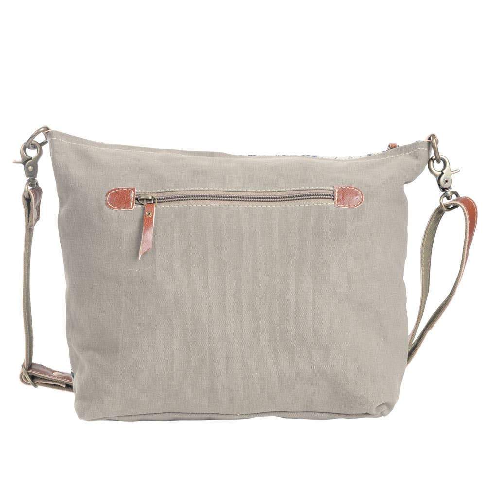Flower Pattern Recycled Rug With Cowhide Crossbody