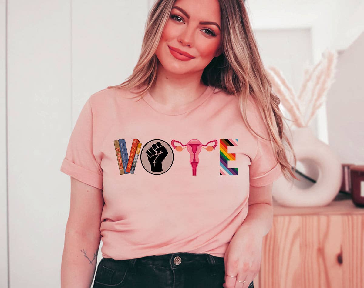 Vote - BLM Banned Books Female Gay Trans Rights T-Shirt