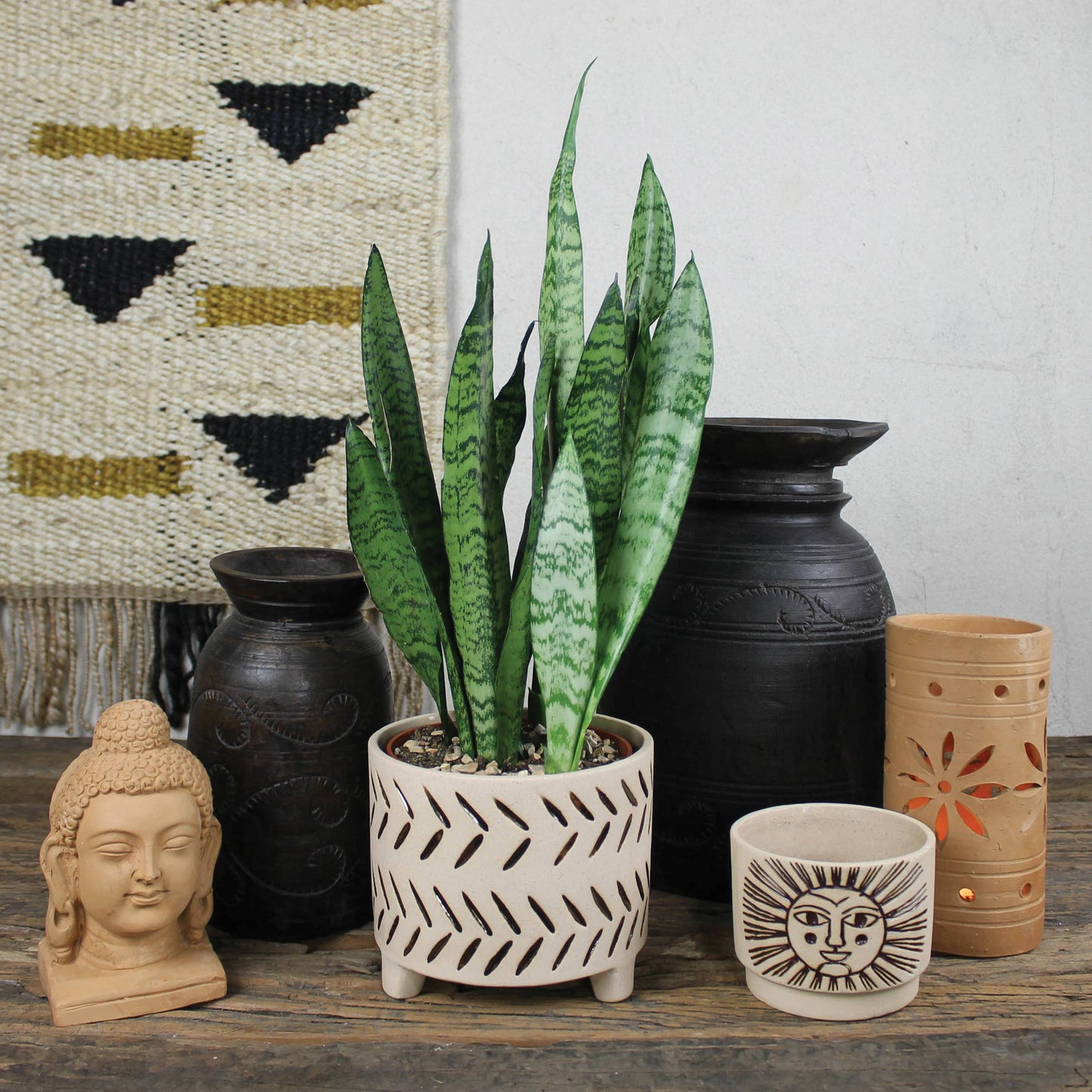 Carved Wood Pot, Dark - Med. One of a kind, Size will vary