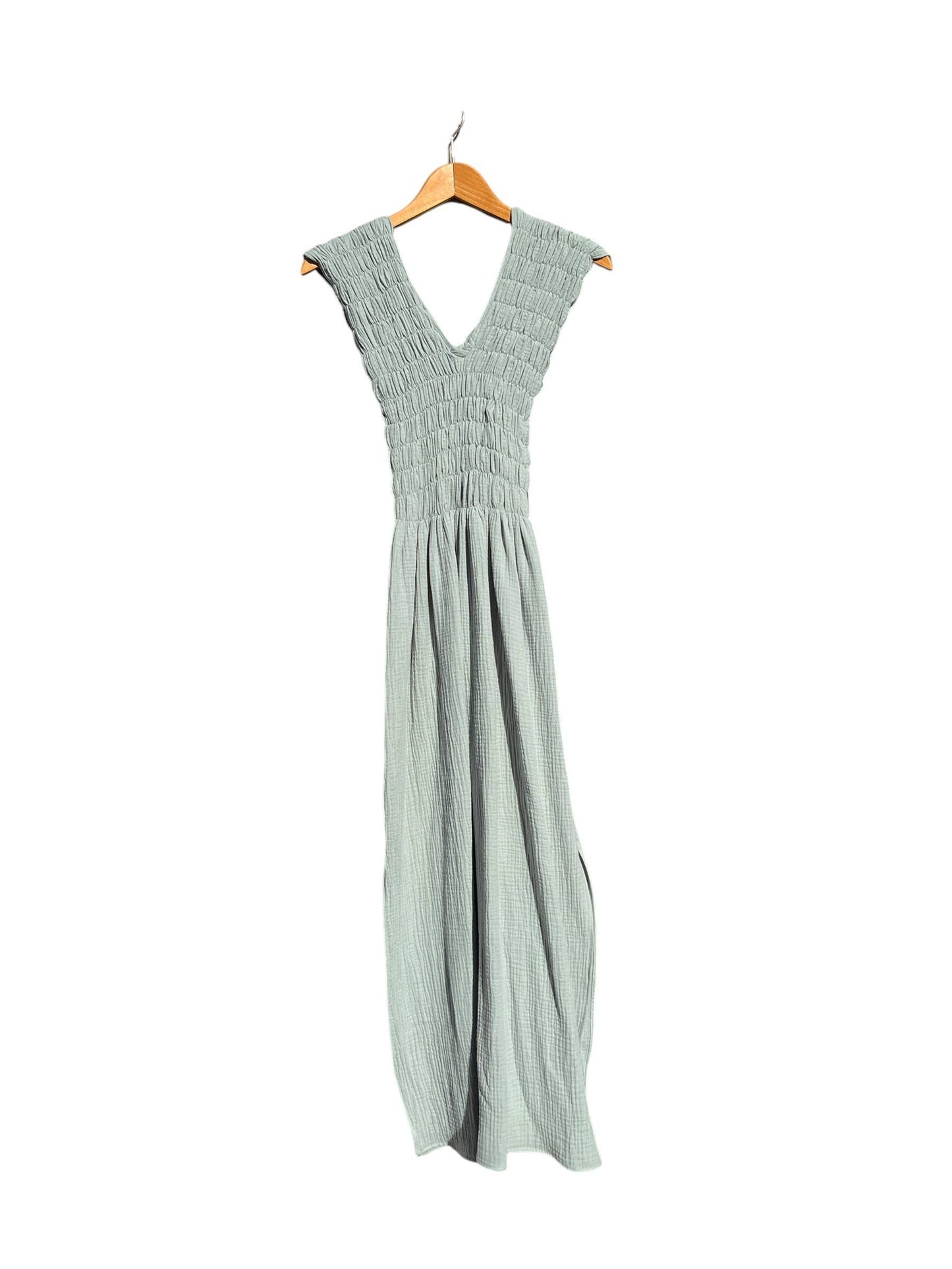 736 ALBAZER Gathered V-neck dress in beige organic cotton