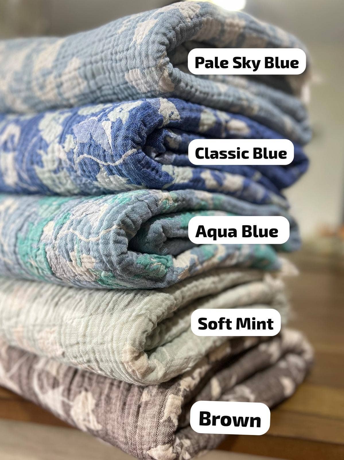 Bougainvillea Muslin Bed Blanket – Blue| Queen