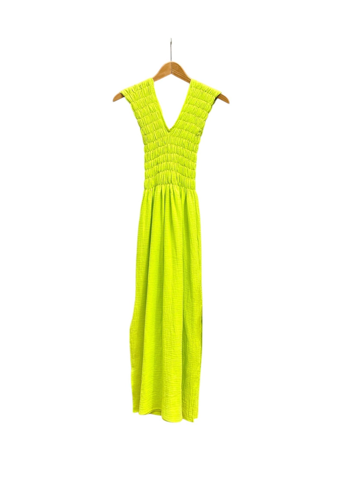 736 ALBAZER Gathered V-neck dress in beige organic cotton