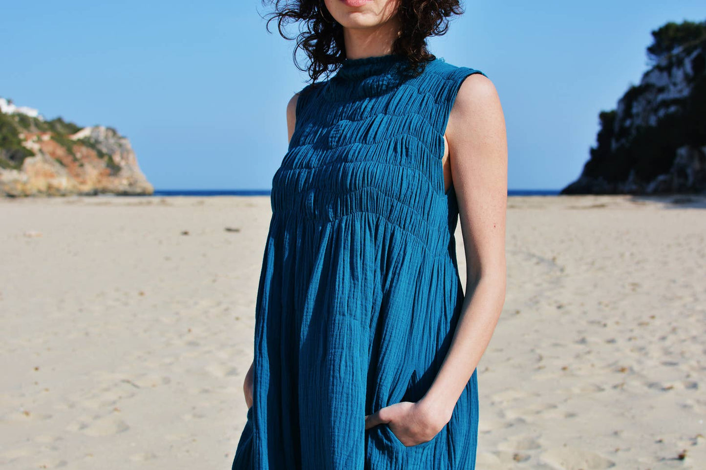735 ALBER Gathered dress in organic cotton muslin