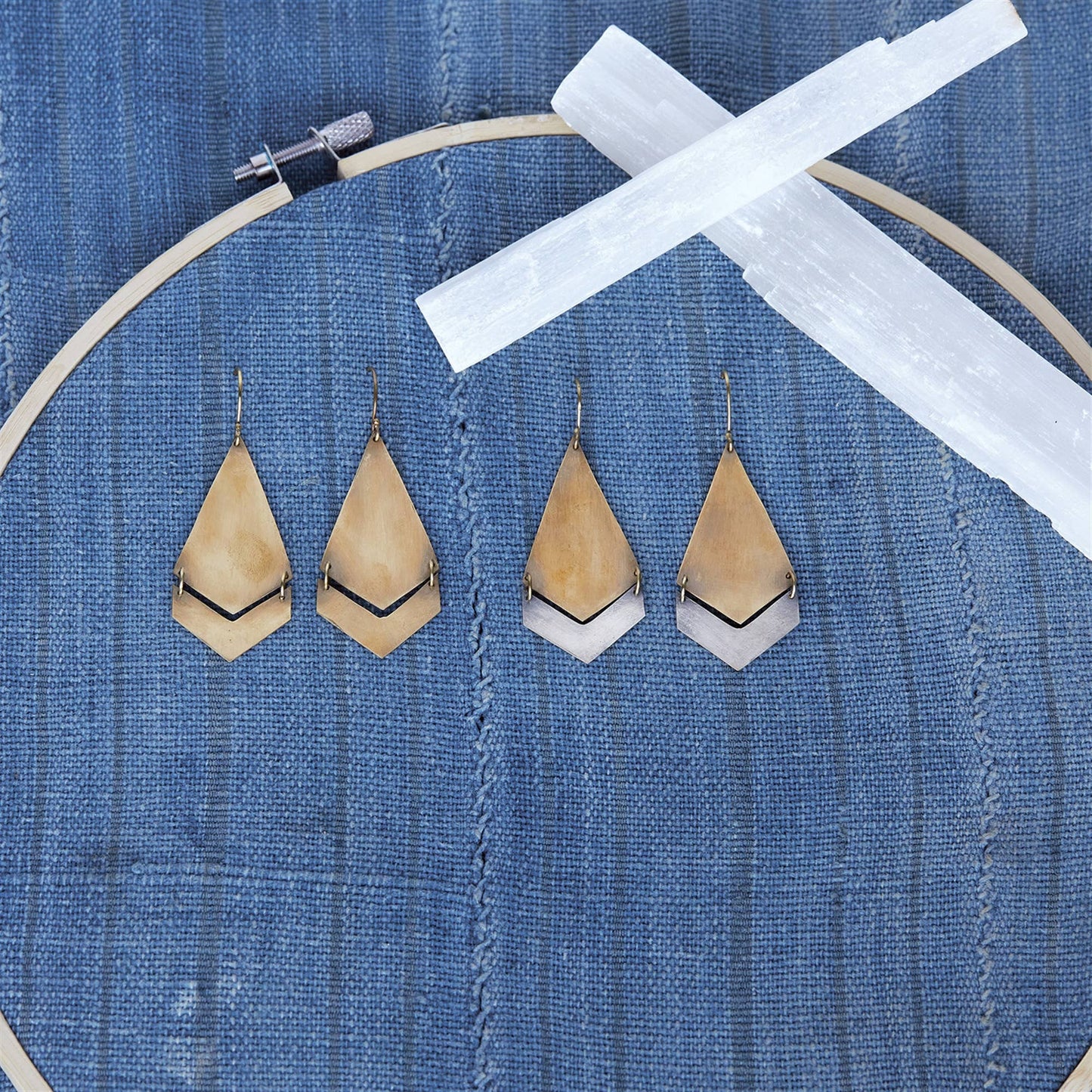 Orion Earrings, Arrow - Brass & Silver