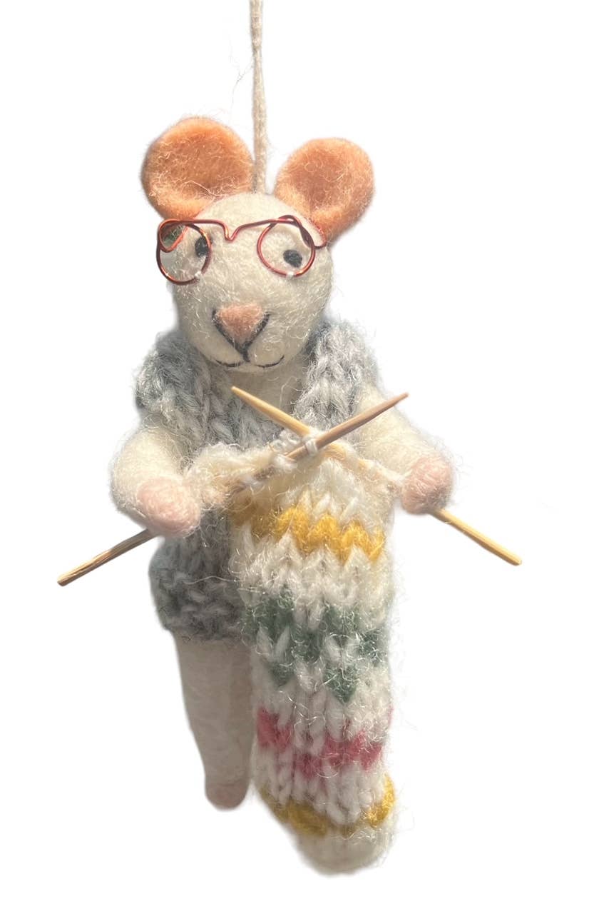 Felt ornament, knitting mice