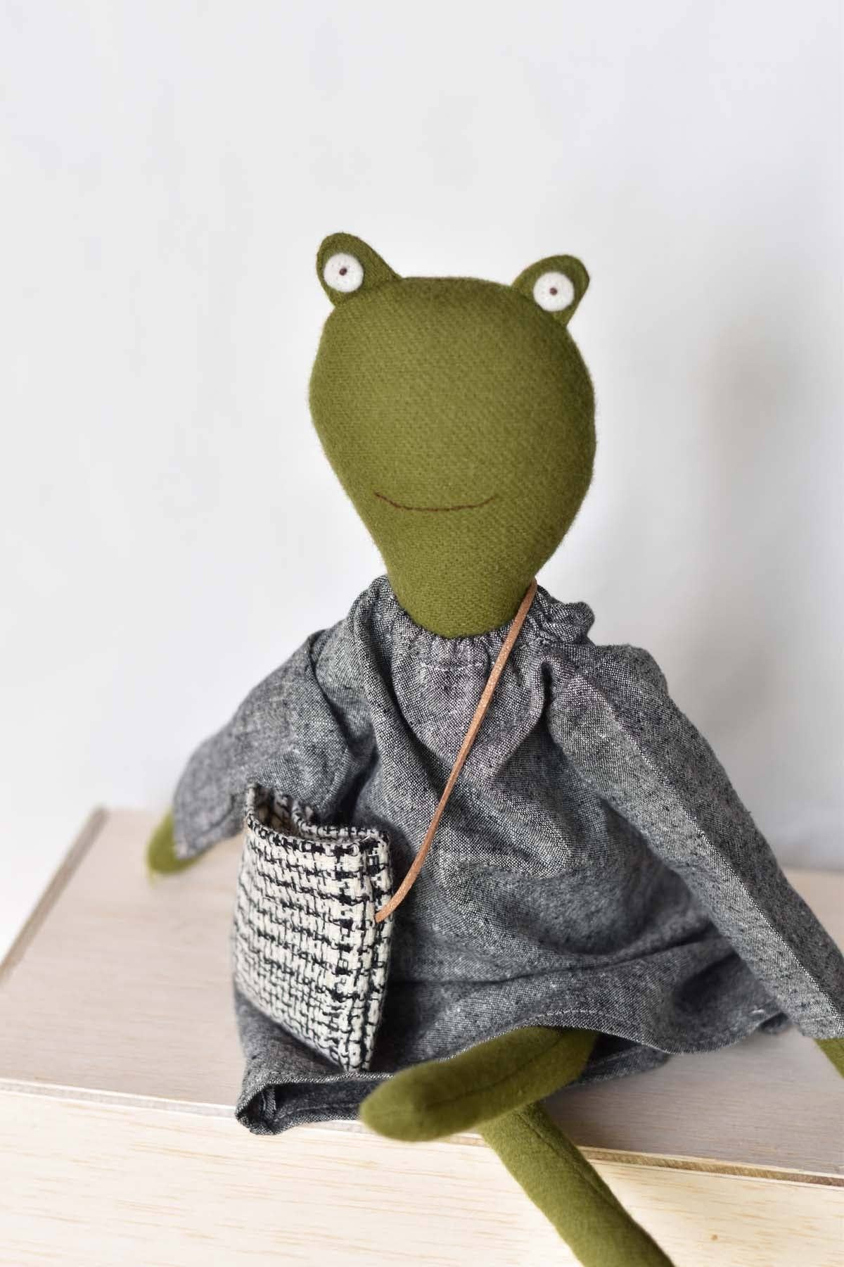 Fern the Frog doll- Charcoal Chambray Day Dress