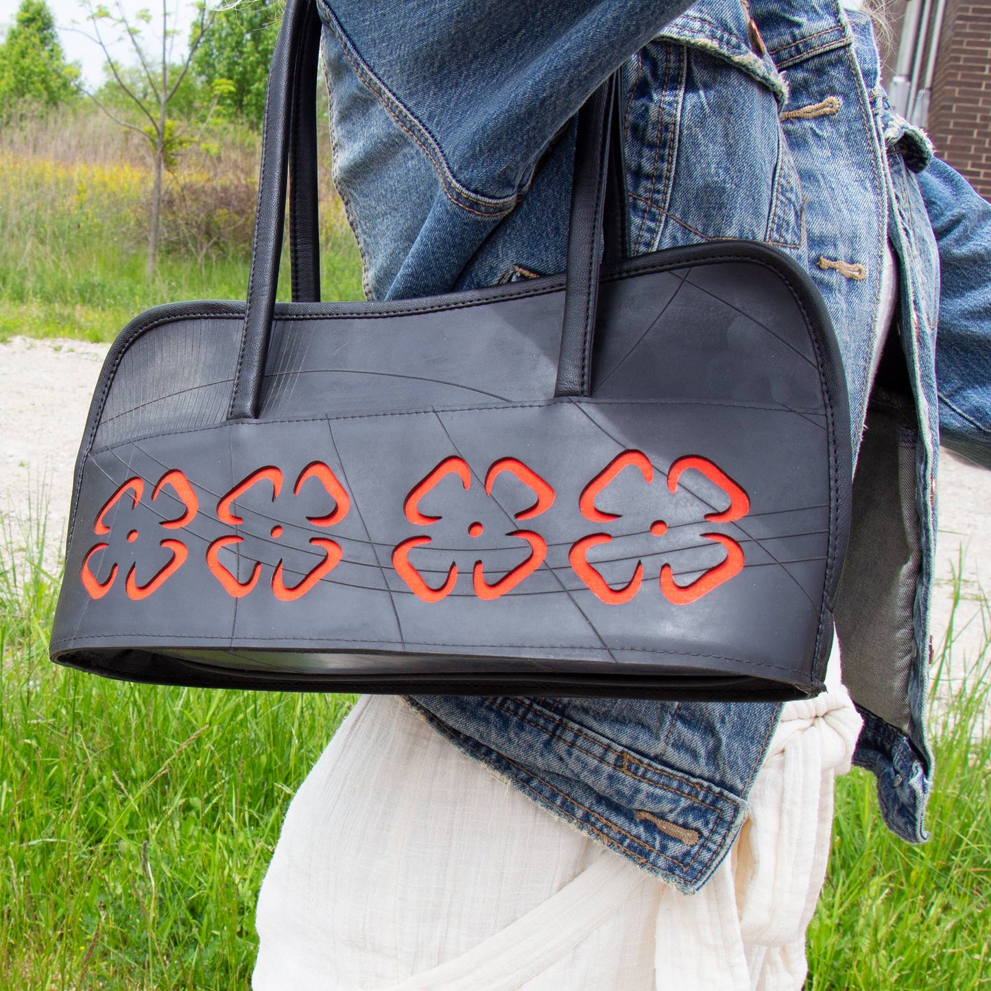 Cut Out Flower Tire Bag- Upcycled!
