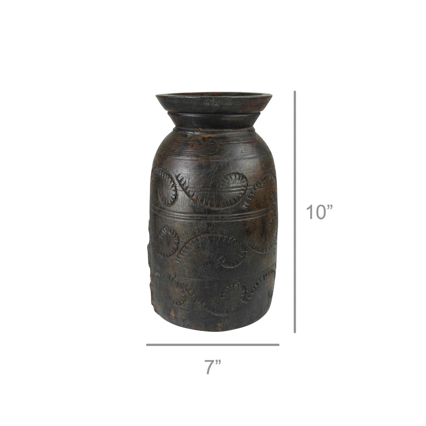 Carved Wood Pot, Dark - Med. One of a kind, Size will vary