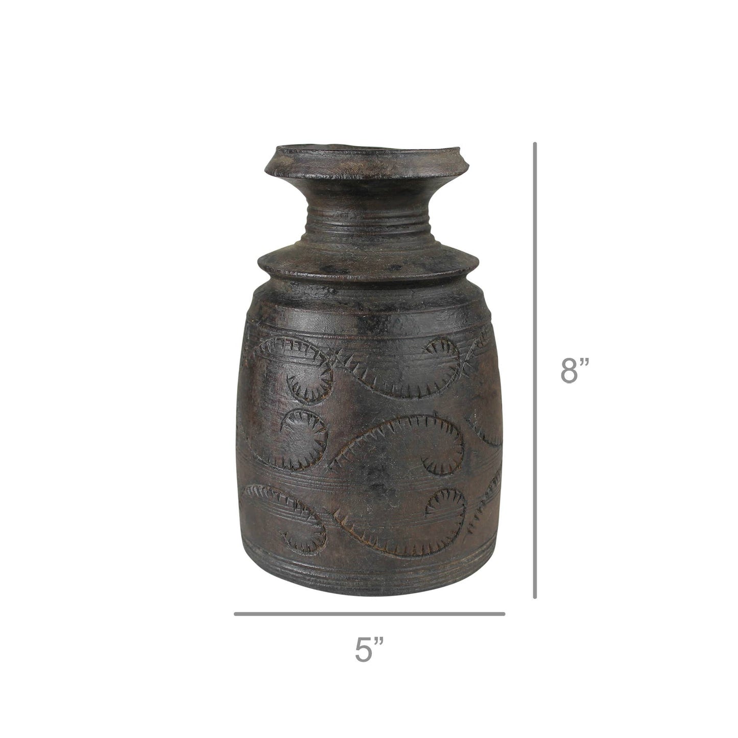 Carved Wood Pot, Dark - Sm. One of a kind, Size will vary