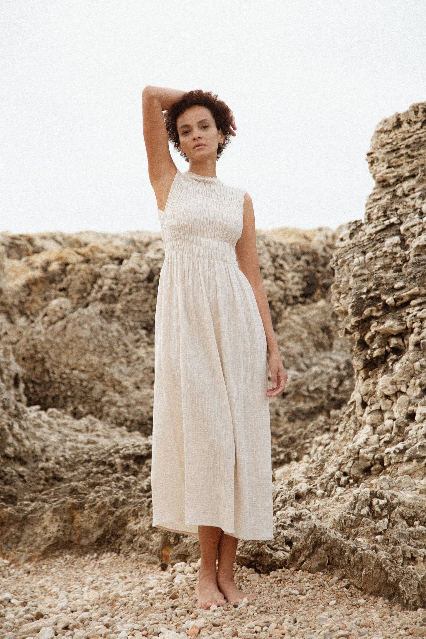 735 ALBER Gathered dress in organic cotton muslin
