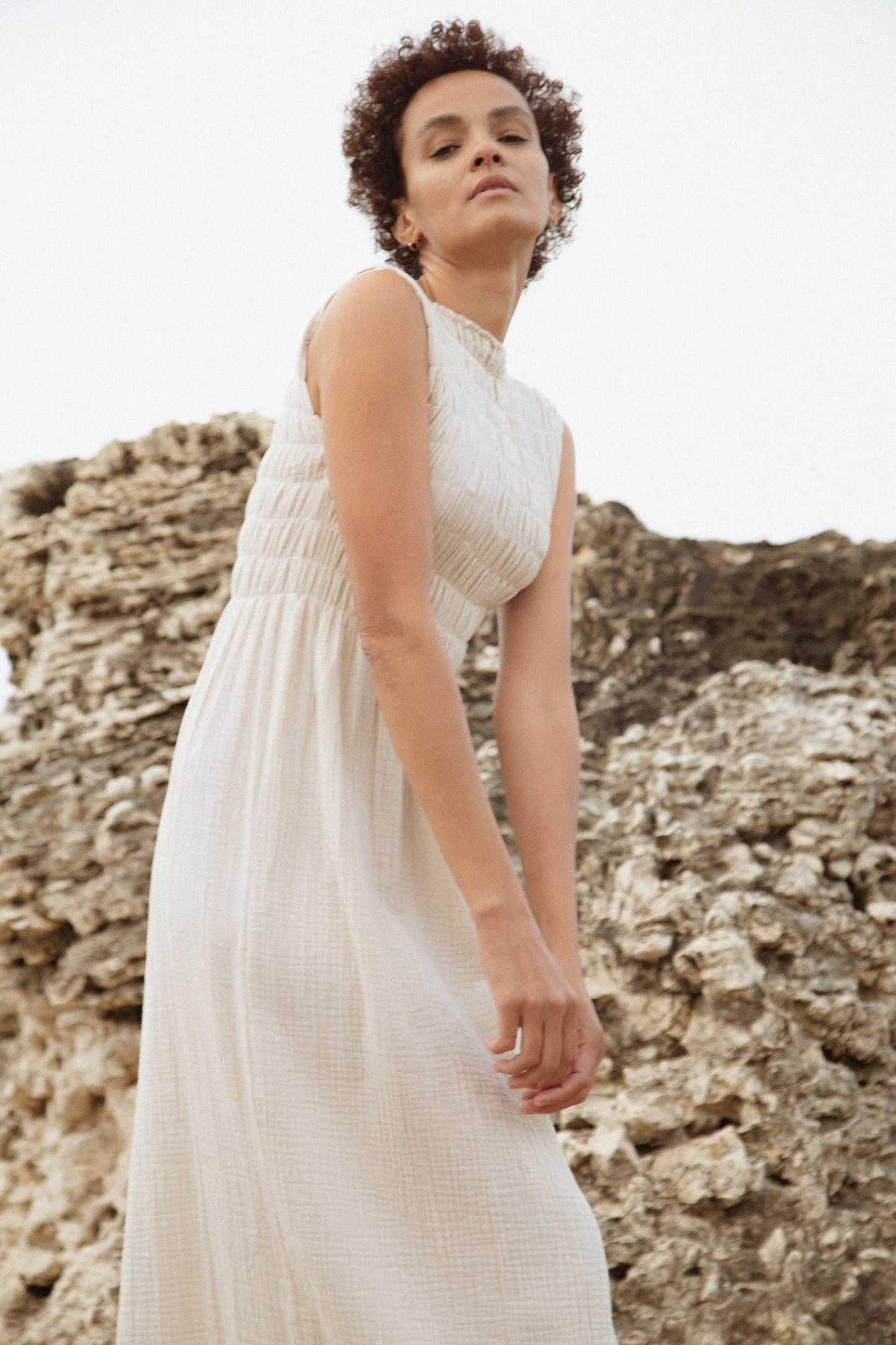735 ALBER Gathered dress in organic cotton muslin