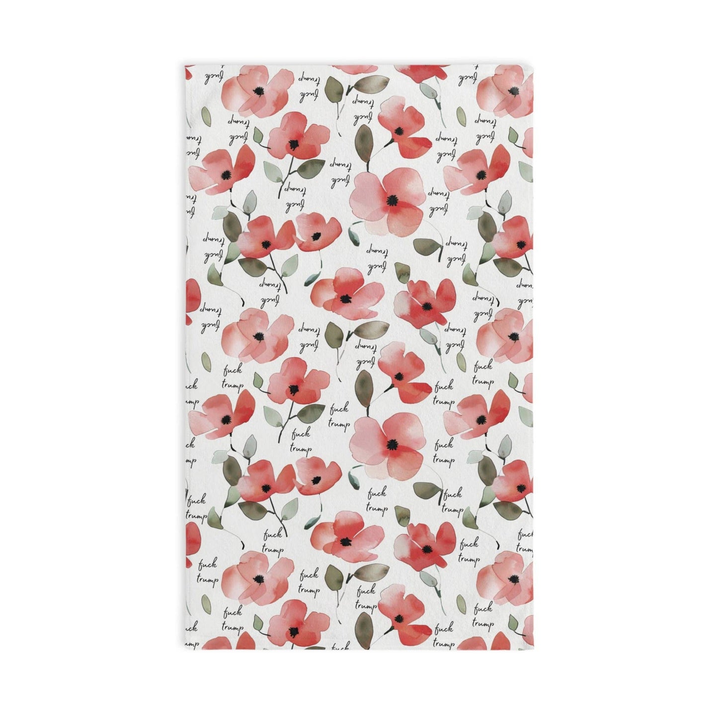 Watercolor Poppy Fuck Trump Hand Towel