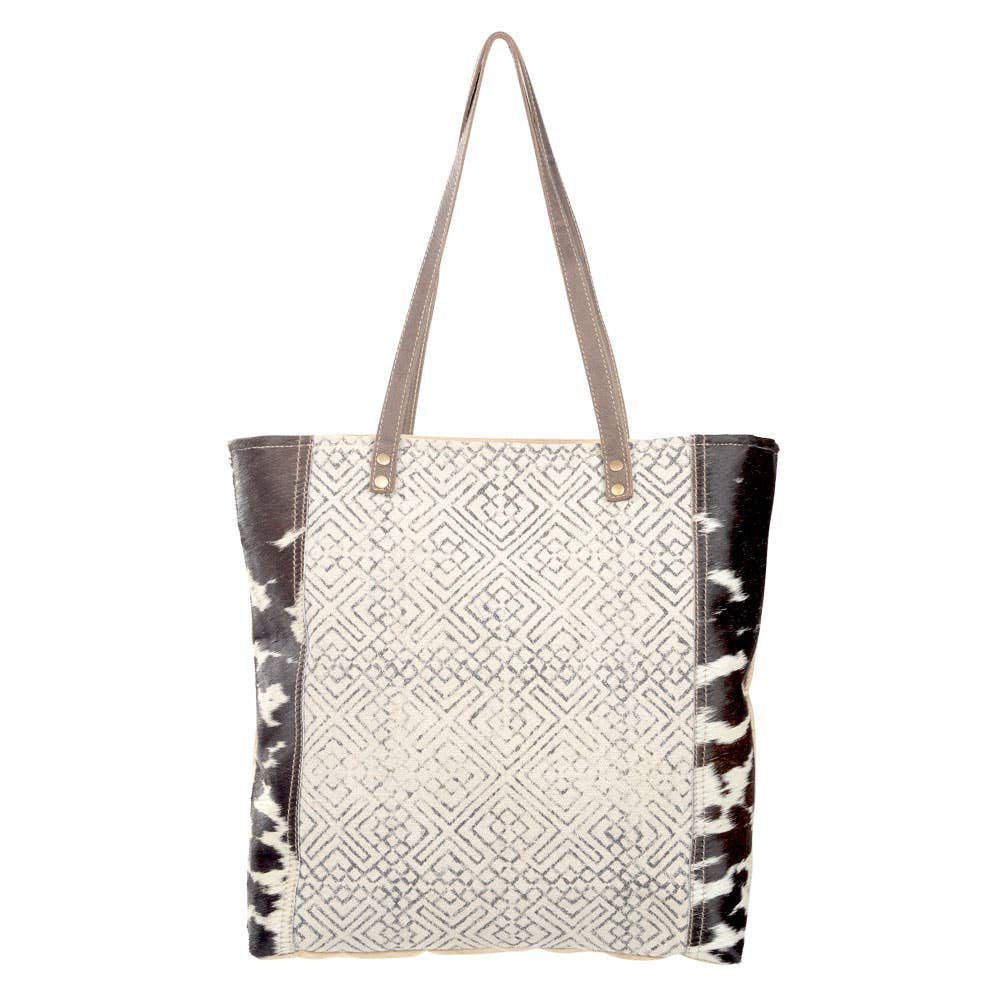 Geometric Front Panel Tote Bag With Cowhide