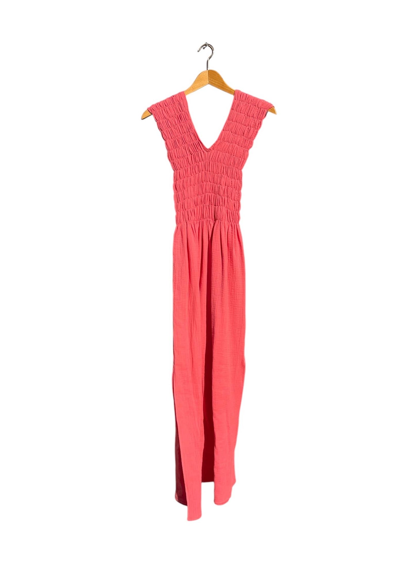 736 ALBAZER Gathered V-neck dress in beige organic cotton