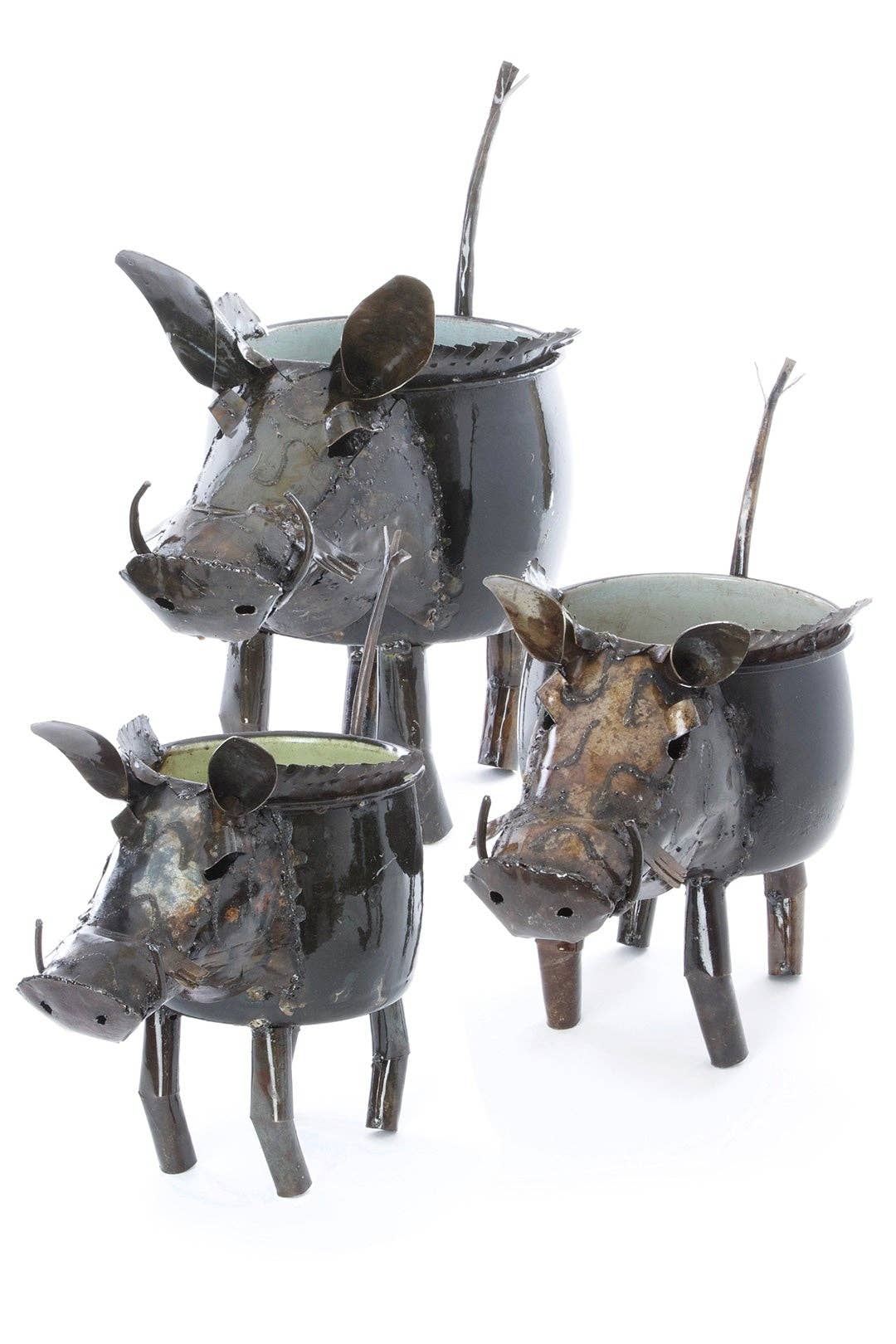 Recycled Cook Pot Wart Hog Planters
