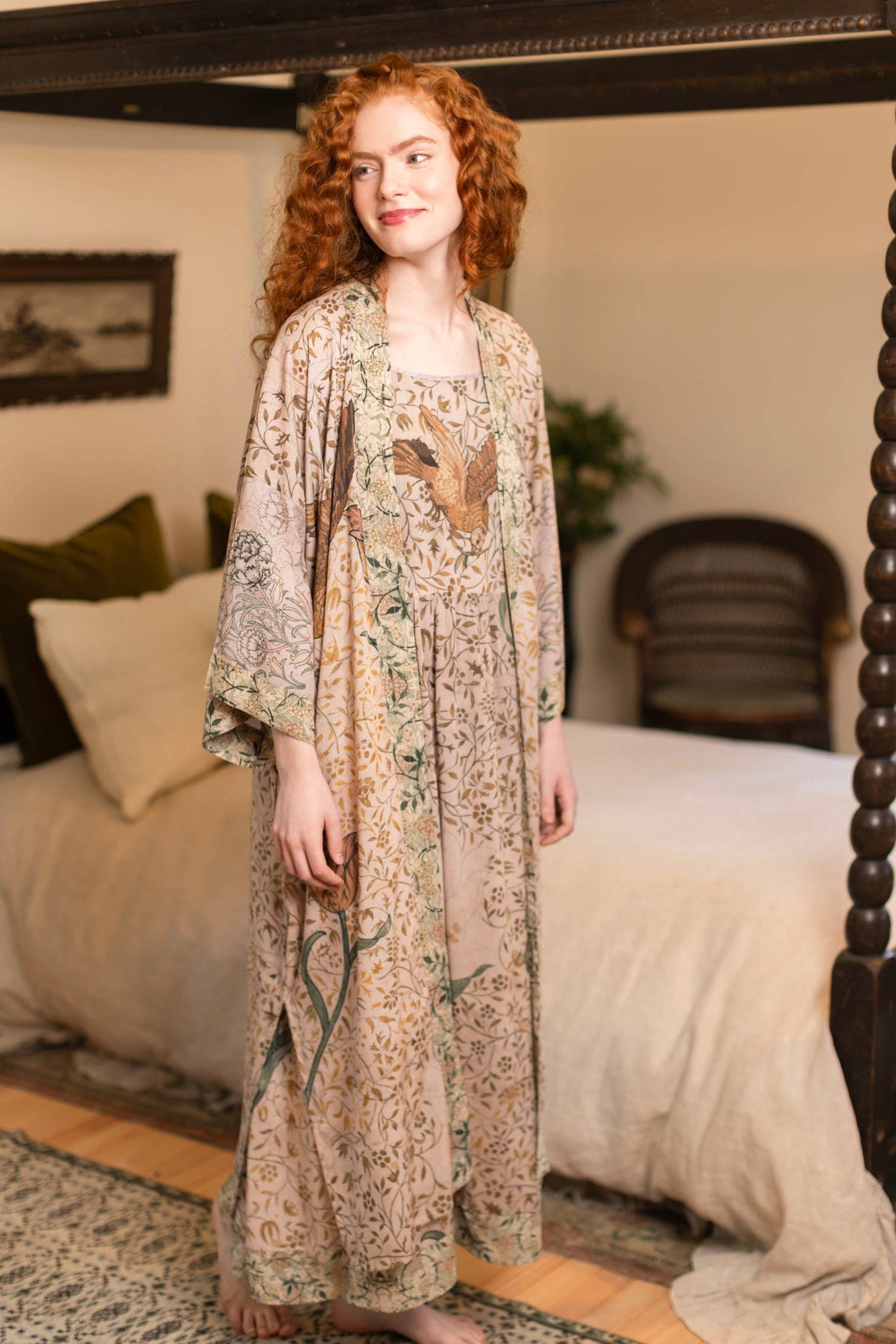 Folklore Bohéme Long Maxi Slip Dress w/ Bird of Peace Art