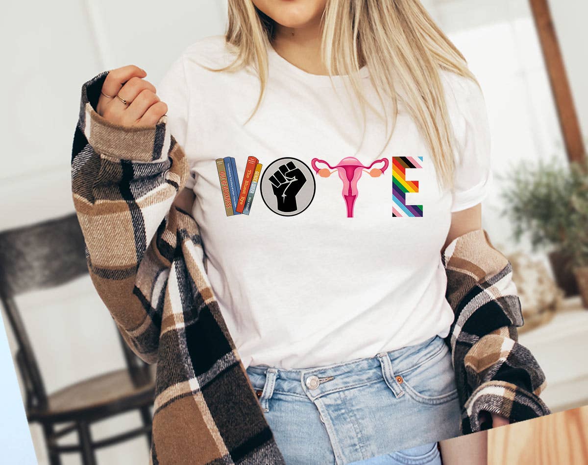 Vote - BLM Banned Books Female Gay Trans Rights T-Shirt