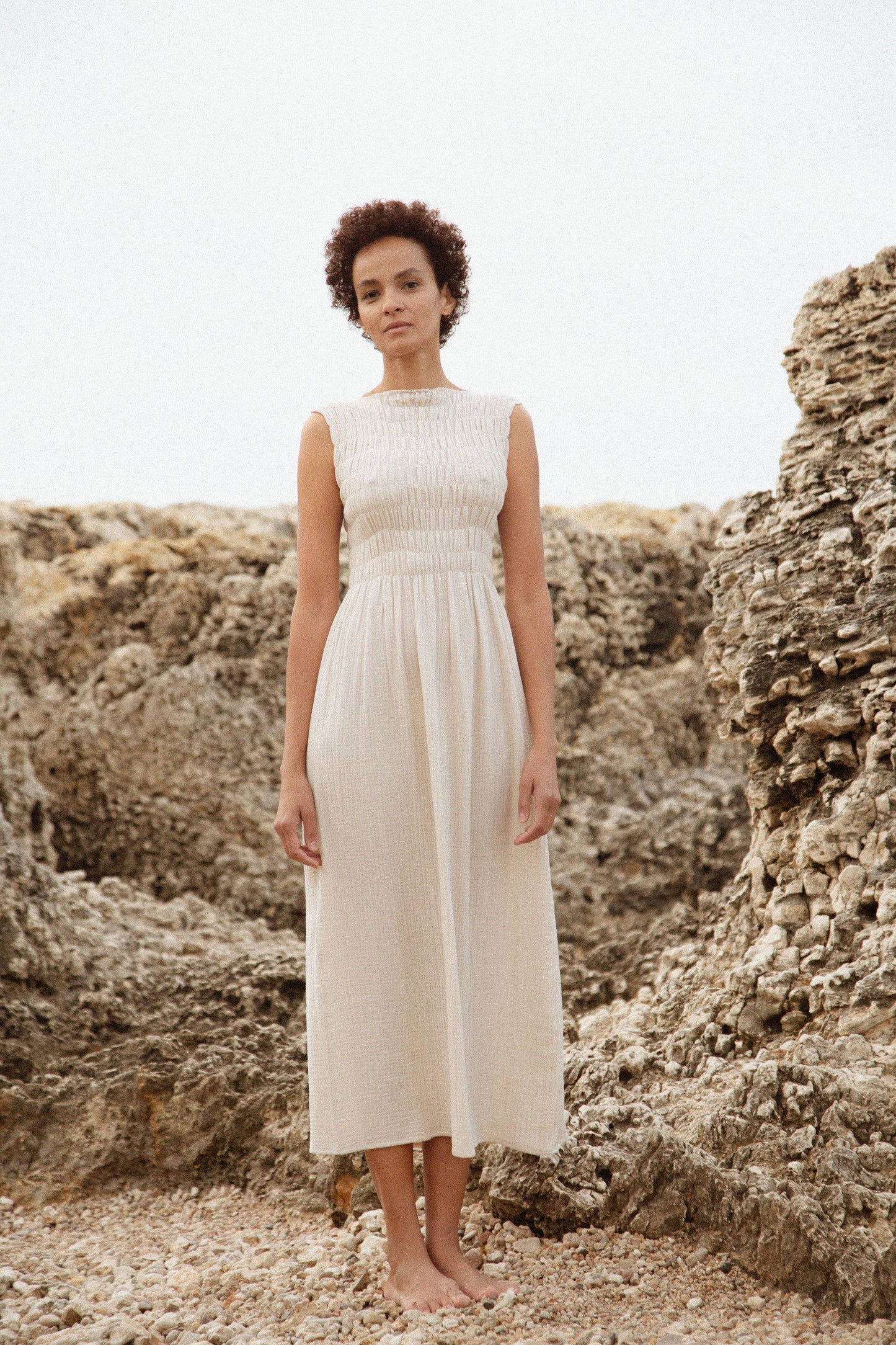 735 ALBER Gathered dress in organic cotton muslin