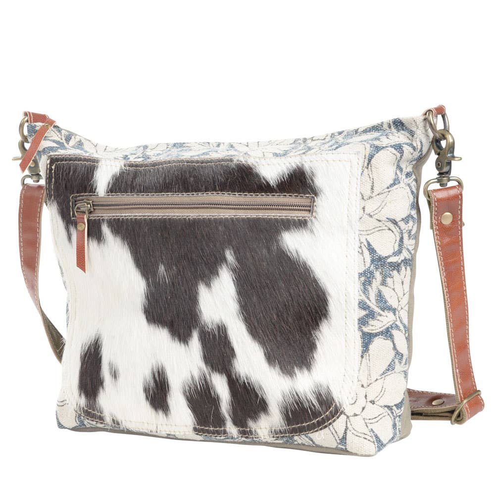 Flower Pattern Recycled Rug With Cowhide Crossbody