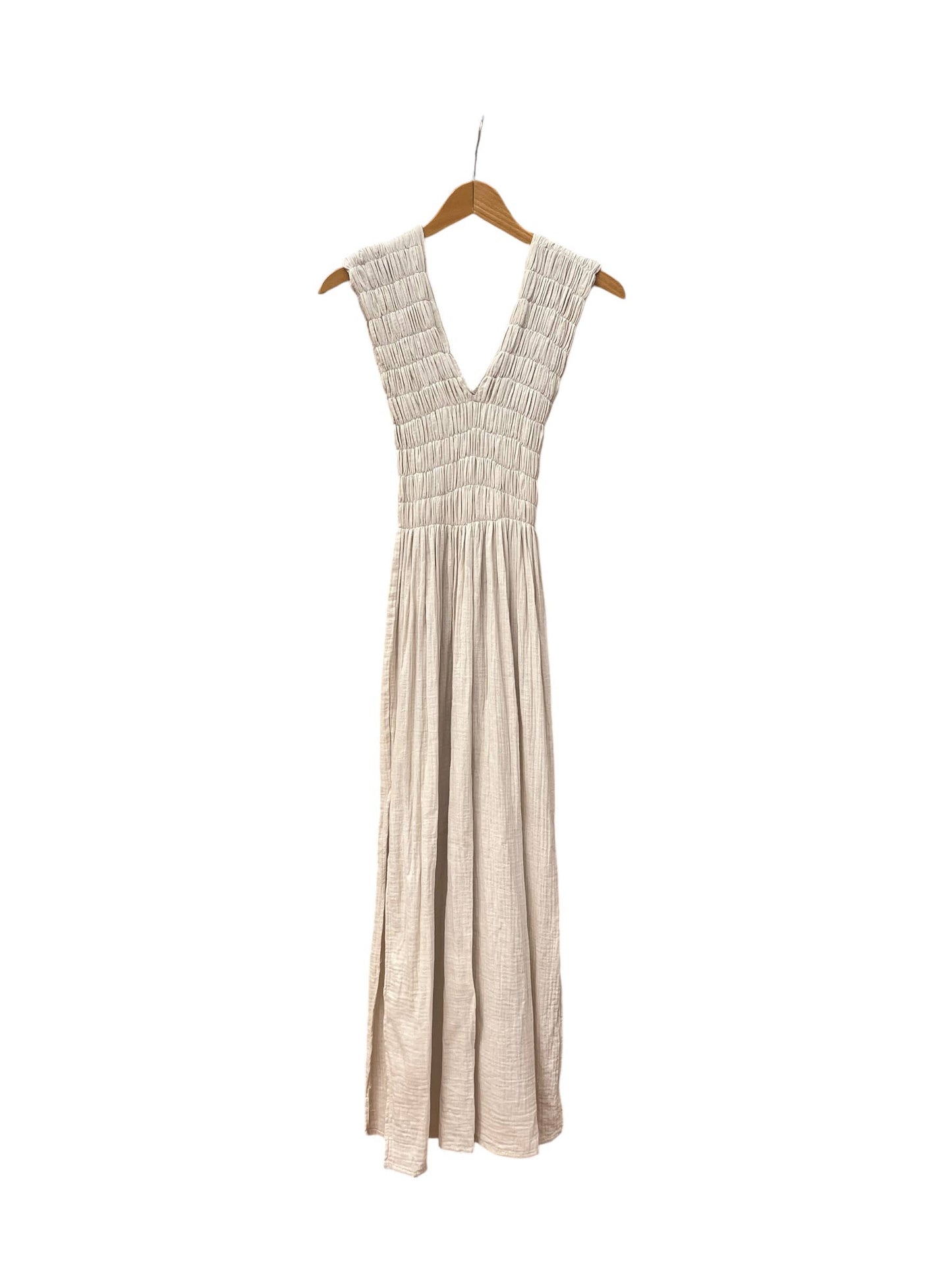 736 ALBAZER Gathered V-neck dress in beige organic cotton