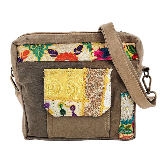 Recycled Military Tent w/Vintage Fabric Crossbody