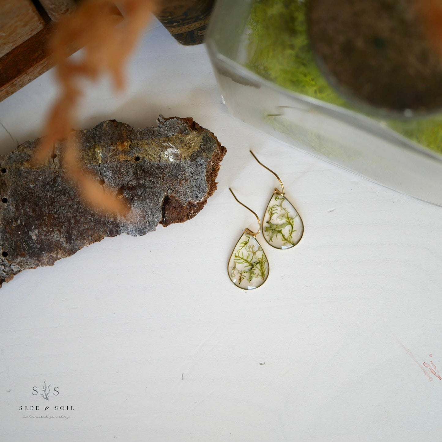 Mossy Teardrop Dangles