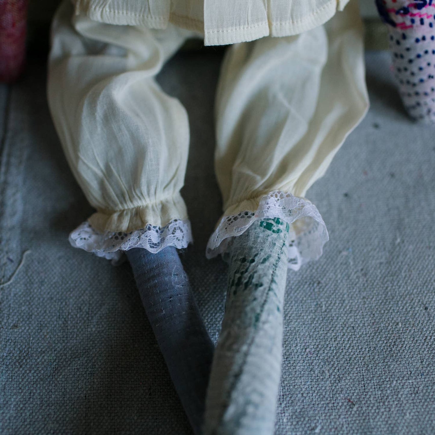 Kantha Ruffle Bun Rag Doll - Cotton-filled Art Doll