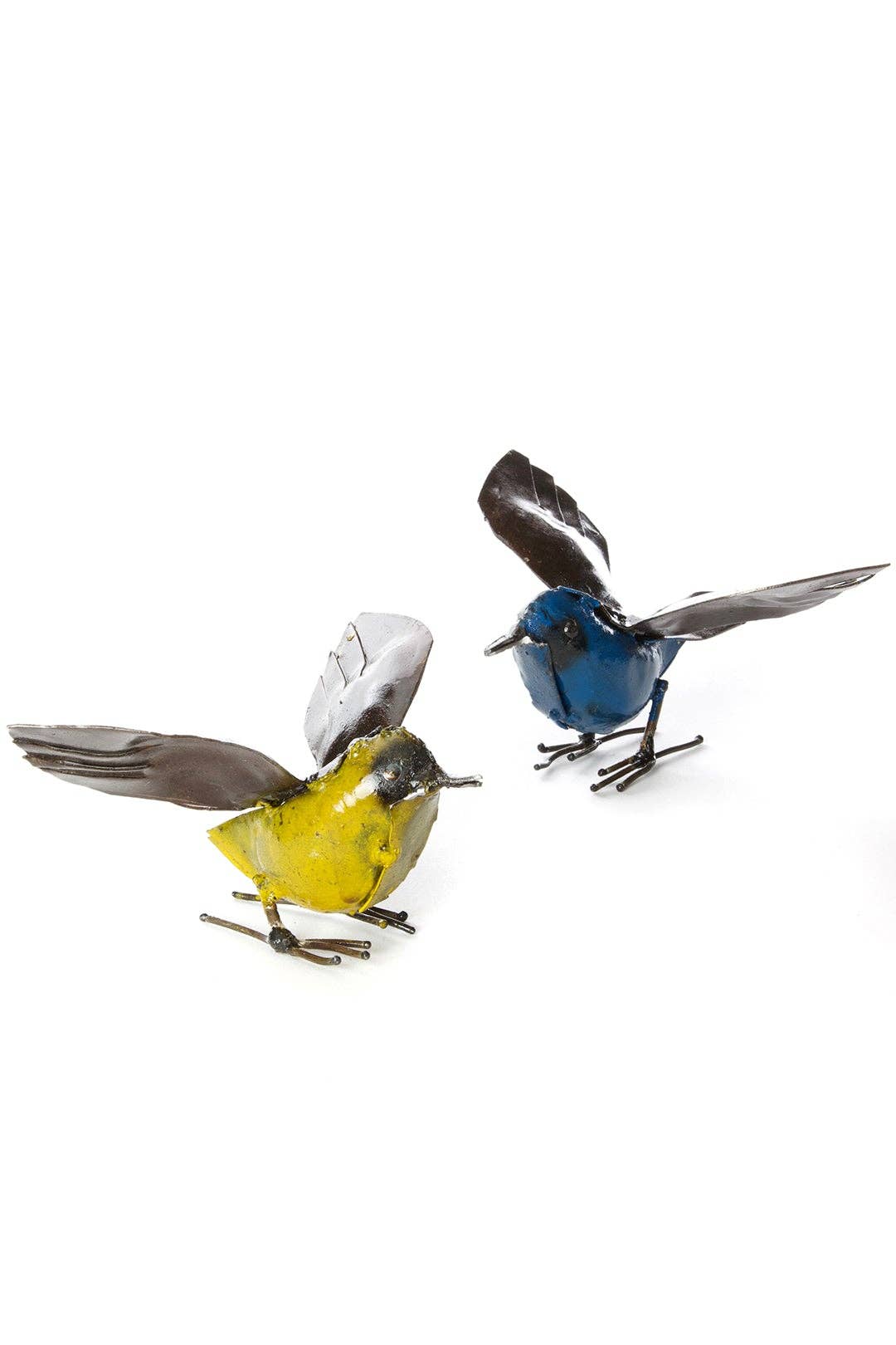 Yellow Recycled Metal Fluttering Bird Sculpture