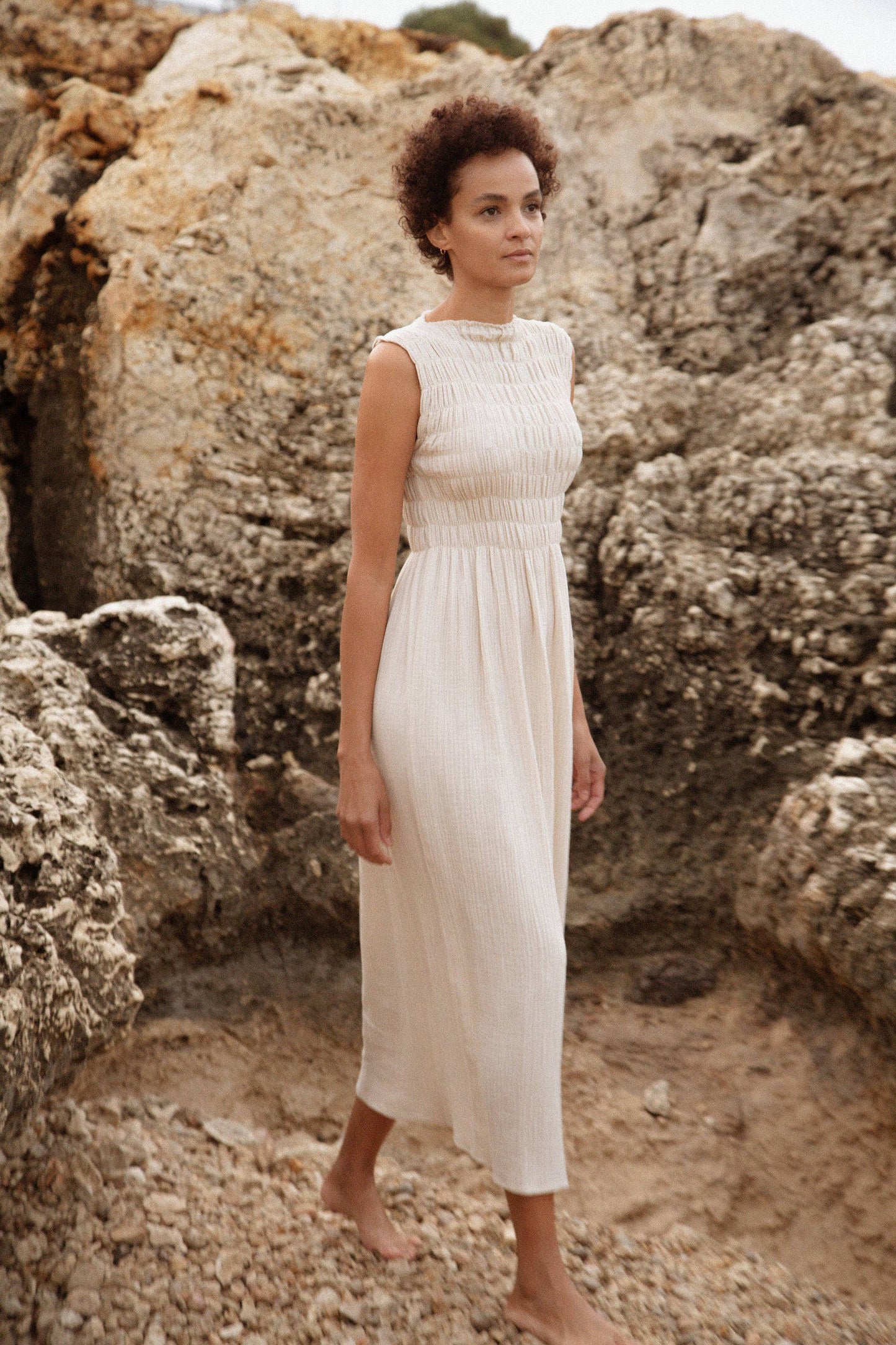 735 ALBER Gathered dress in organic cotton muslin