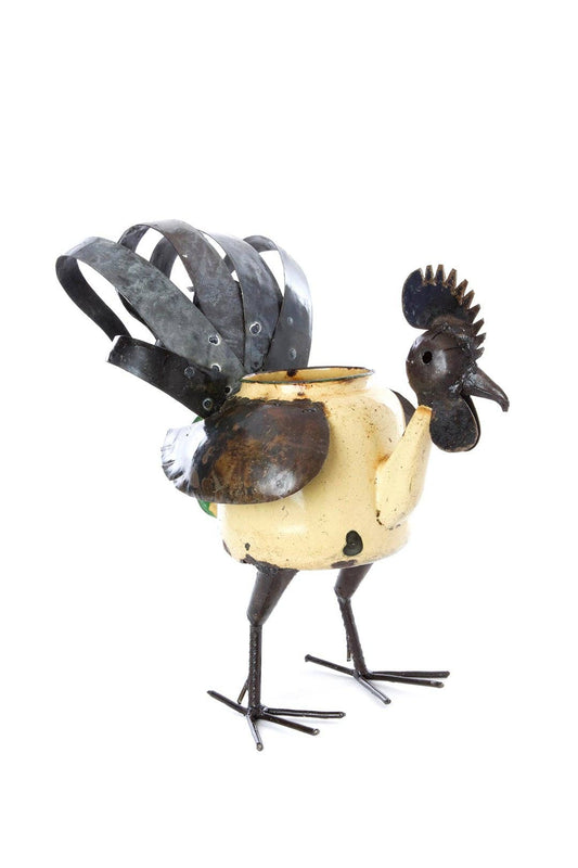 Small Zimbabwean Recycled Teapot Rooster Planter