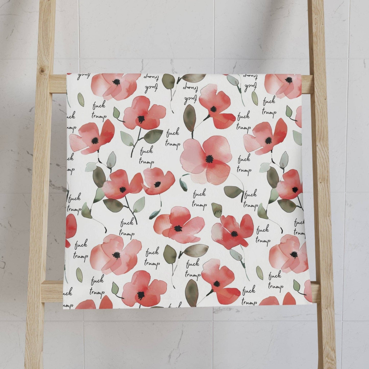 Watercolor Poppy Fuck Trump Hand Towel