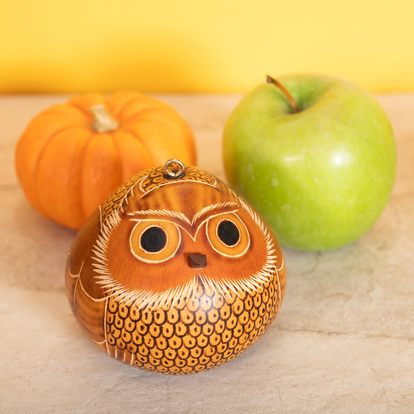 Blond Owl - Gourd Ornament - Natural Holiday