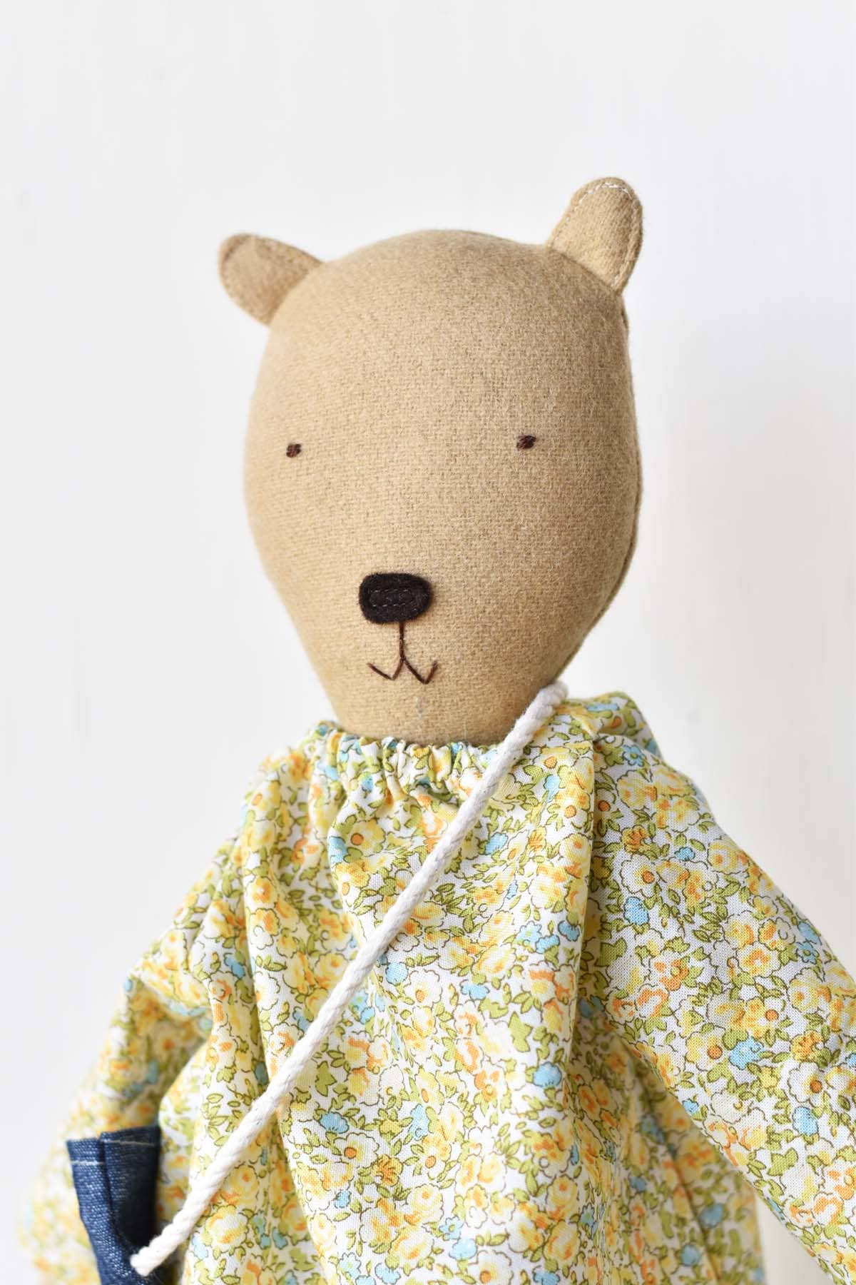 Agatha the Bear Doll- Floral Day Dress- Handmade