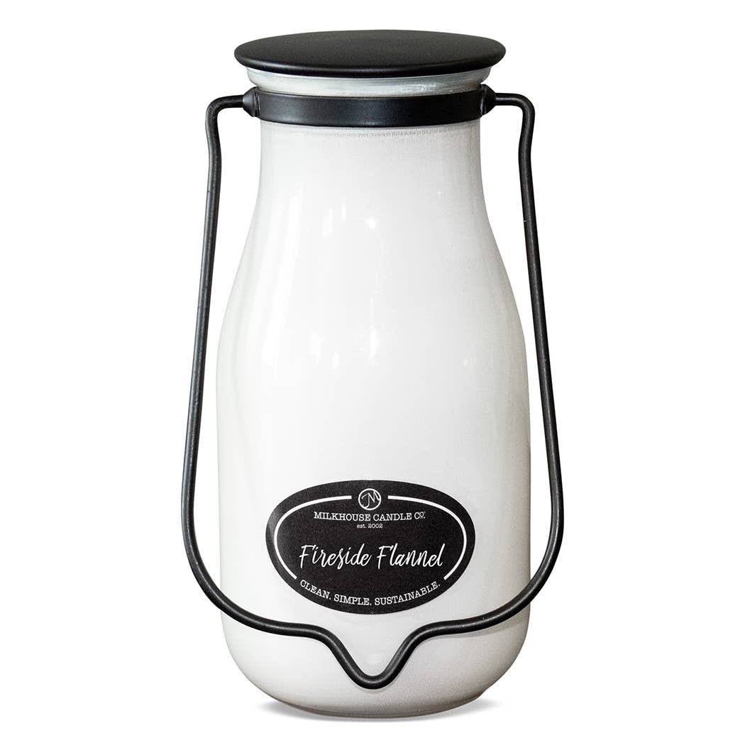 14 oz Milkbottle Candle: Fireside Flannel