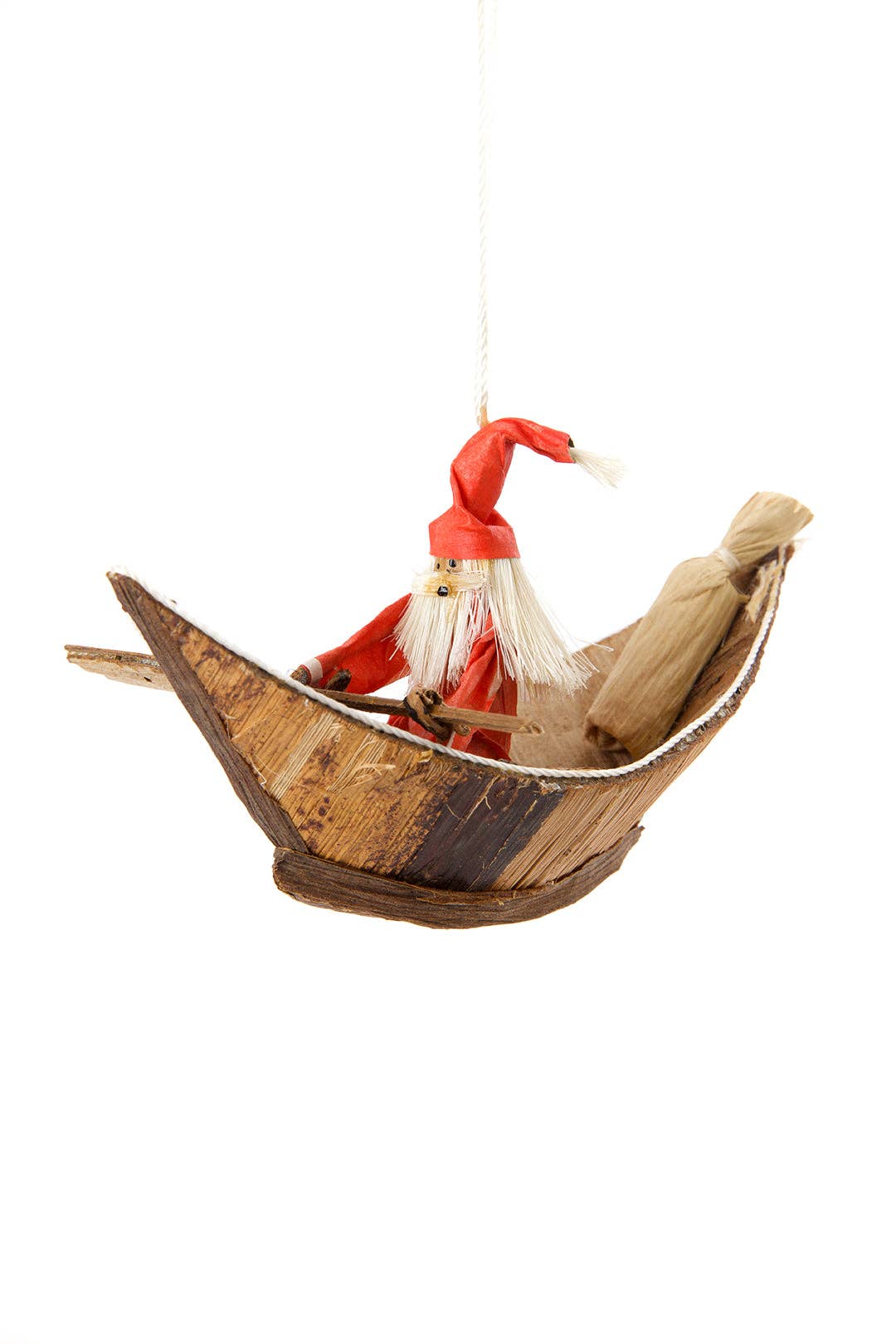 Banana Fiber Santa in Boat Ornament