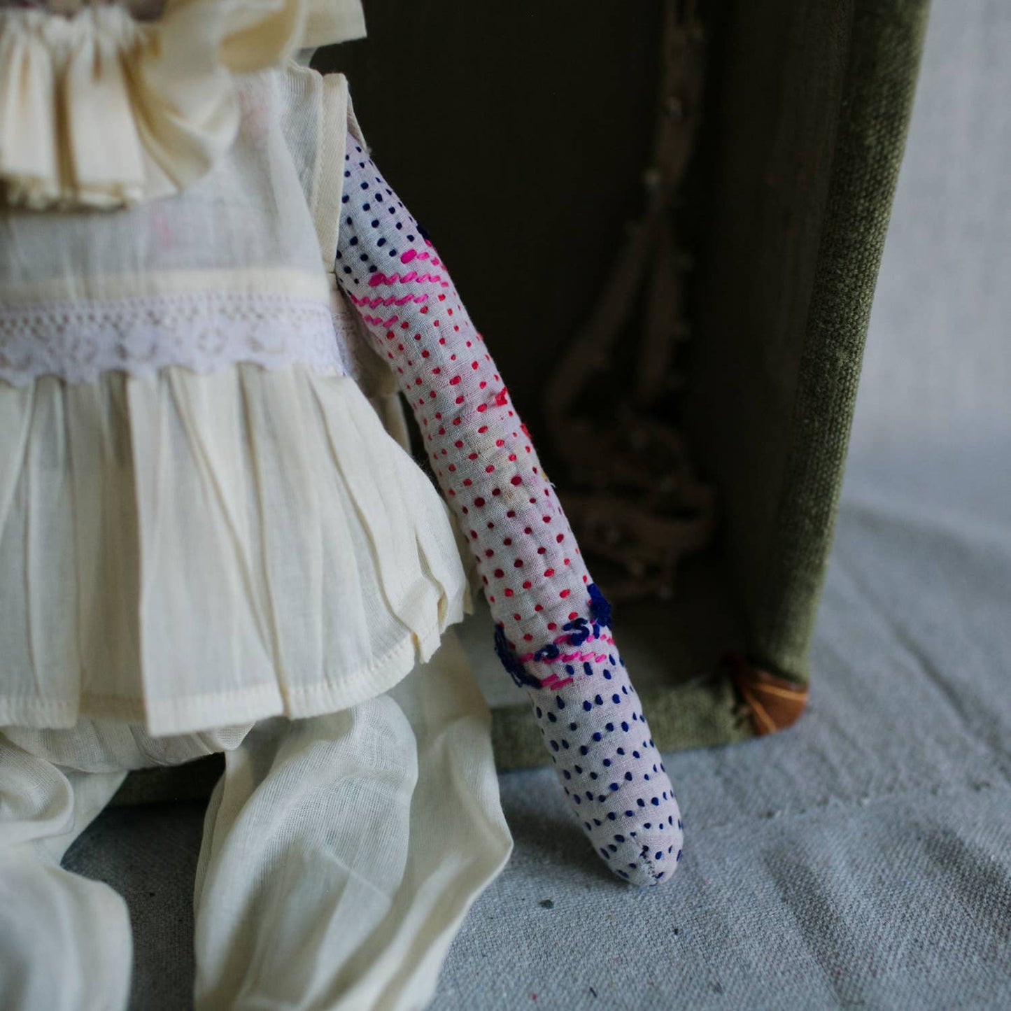 Kantha Ruffle Bun Rag Doll - Cotton-filled Art Doll