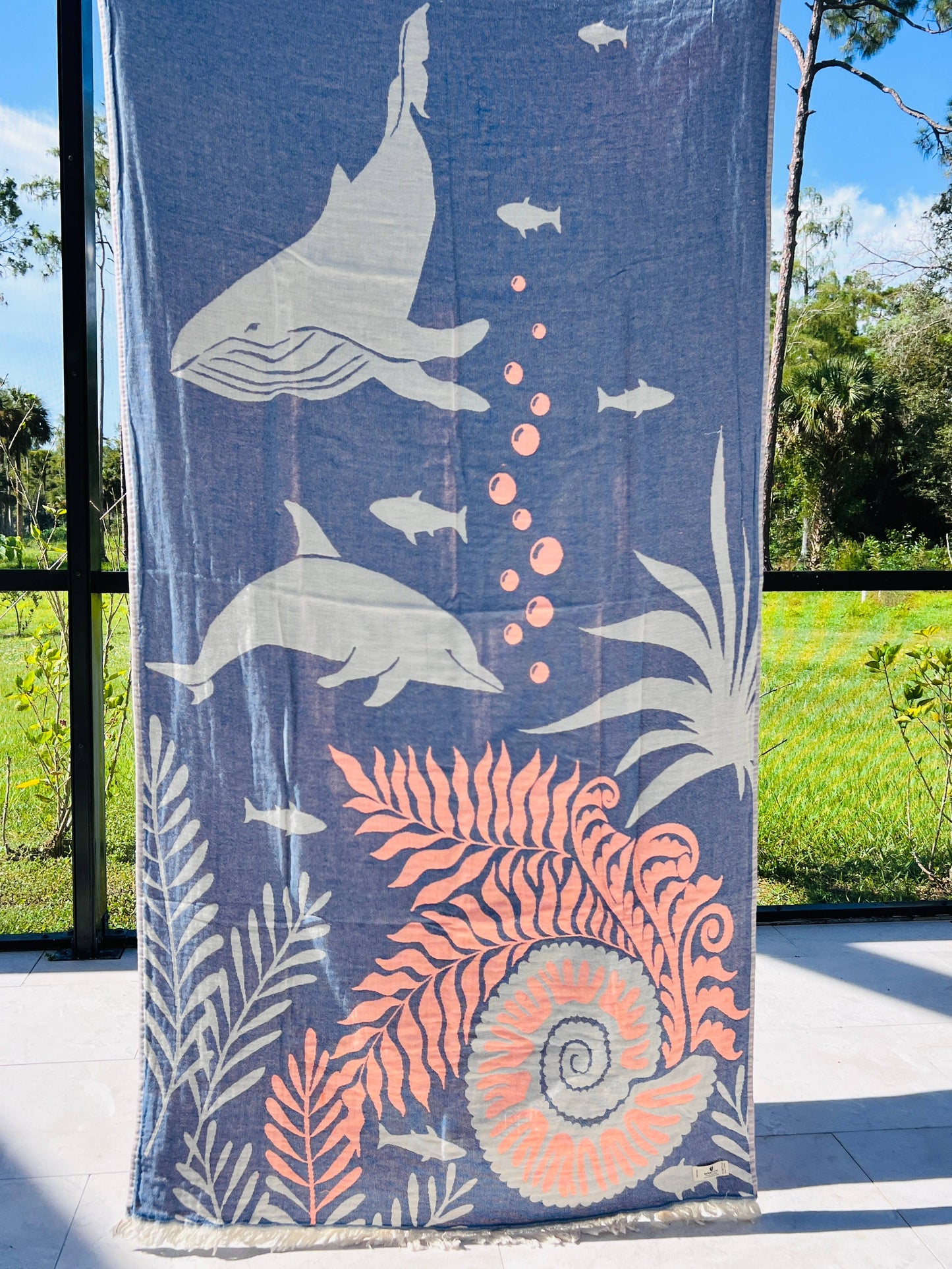 Dolphin and Whale Turkish Towel, Beach Towel