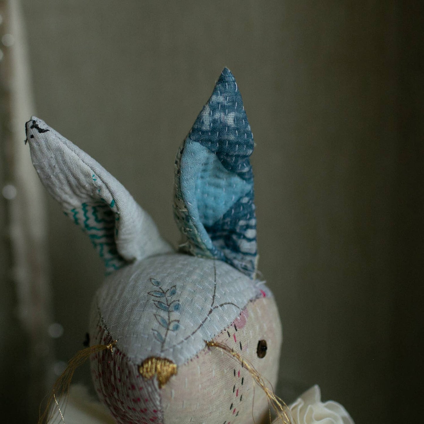 Kantha Ruffle Bun Rag Doll - Cotton-filled Art Doll