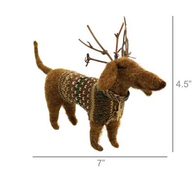 Reindog Daschund with Antlers Ornament, Felt