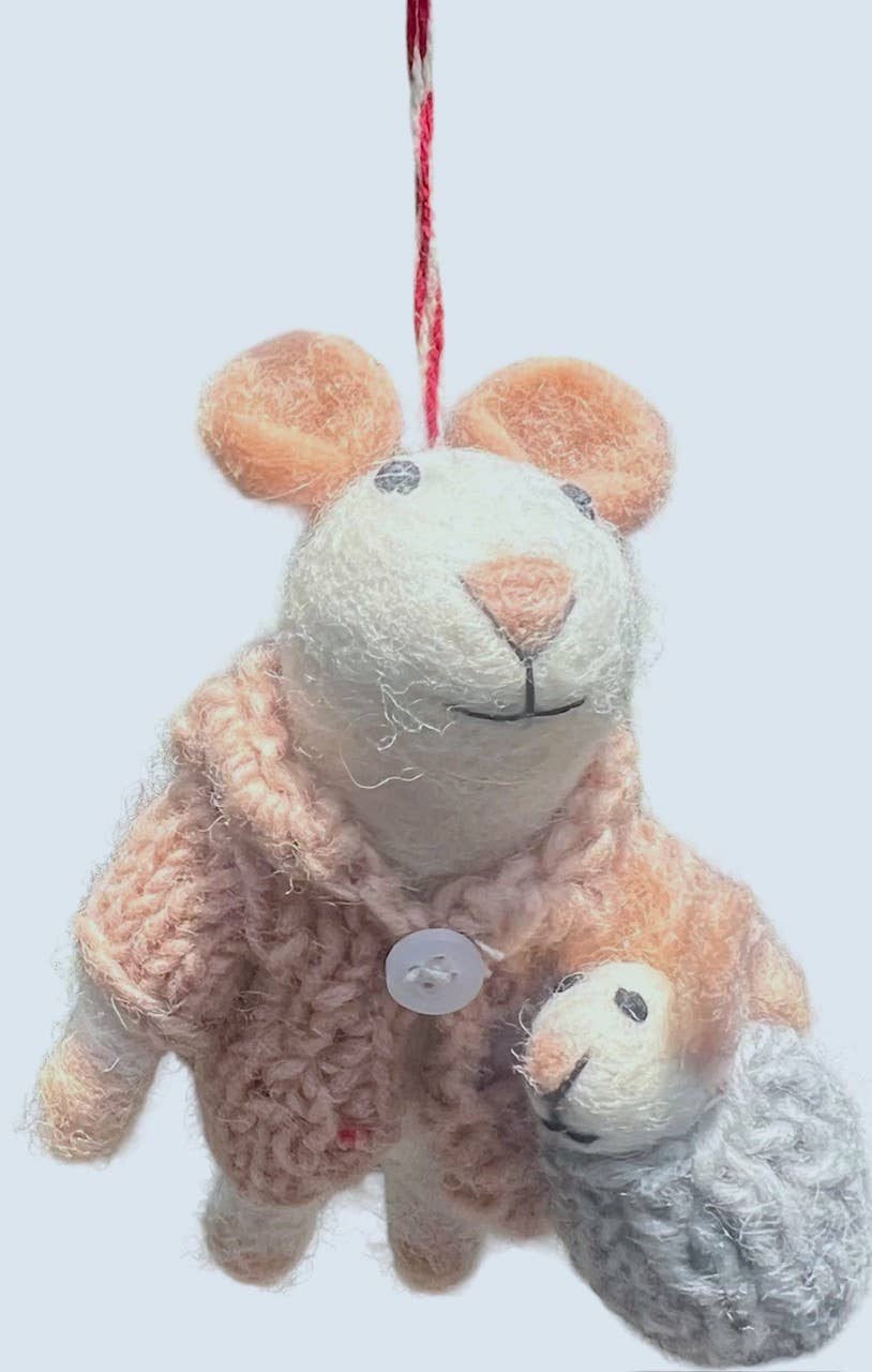 Felt ornament, Mice w baby peach