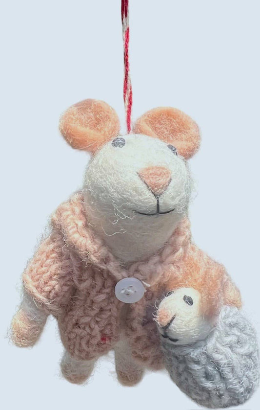 Felt ornament, Mice w baby peach