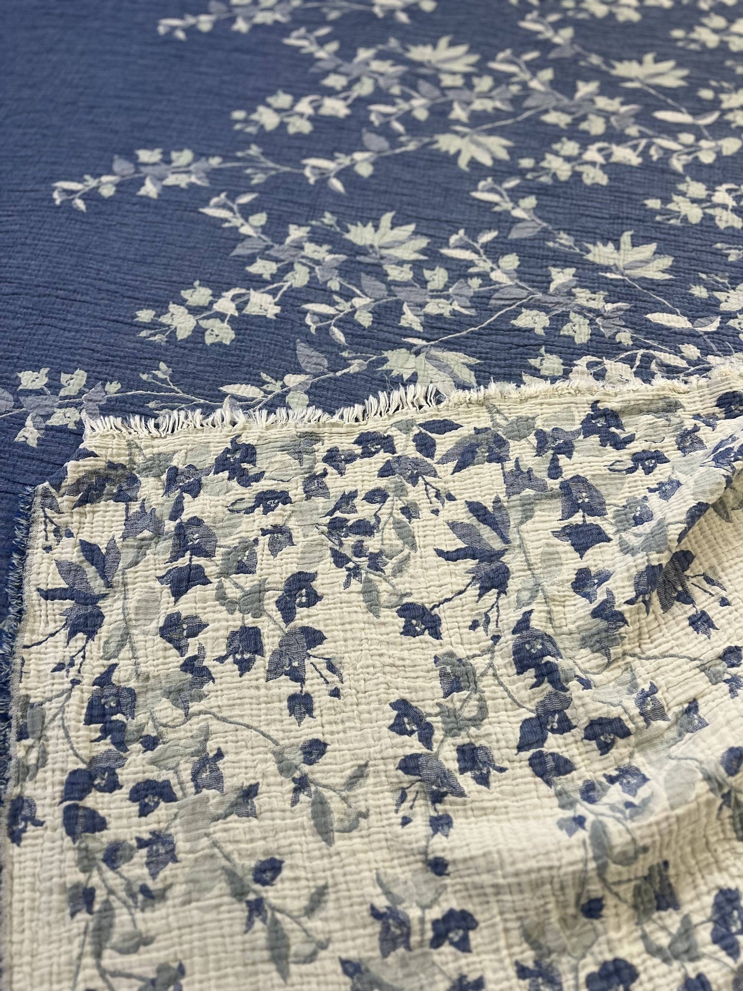 Bougainvillea Muslin Bed Blanket – Blue| Queen