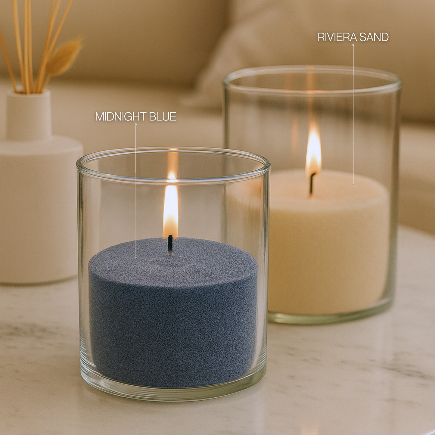 Navy blue candle sand with wicks