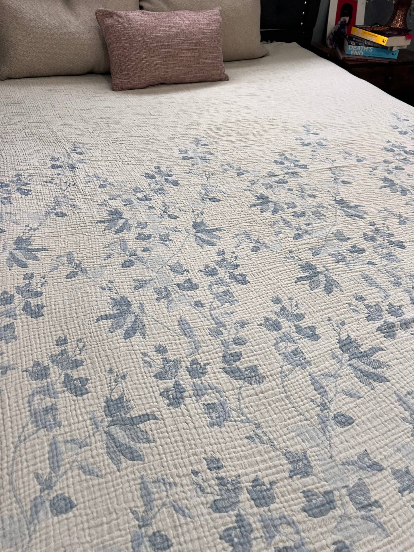 Bougainvillea  Blanket – Pale Sky Blue  |Queen