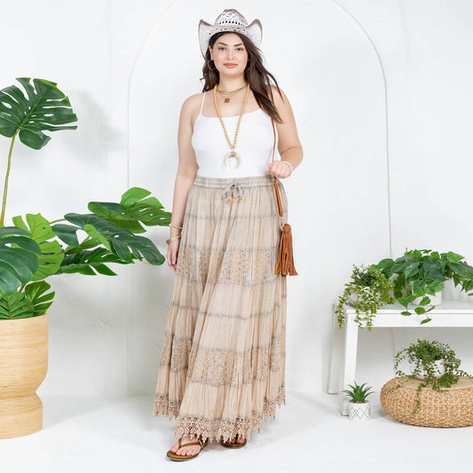 7 Tiered Crinkle Lace Patchwork Skirt with Pocket