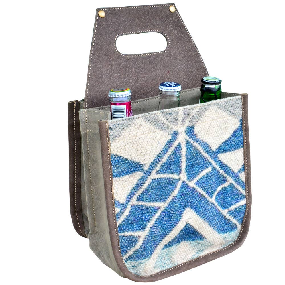 Recycled Fabric Blue & Grey Pattern Beer Carrier