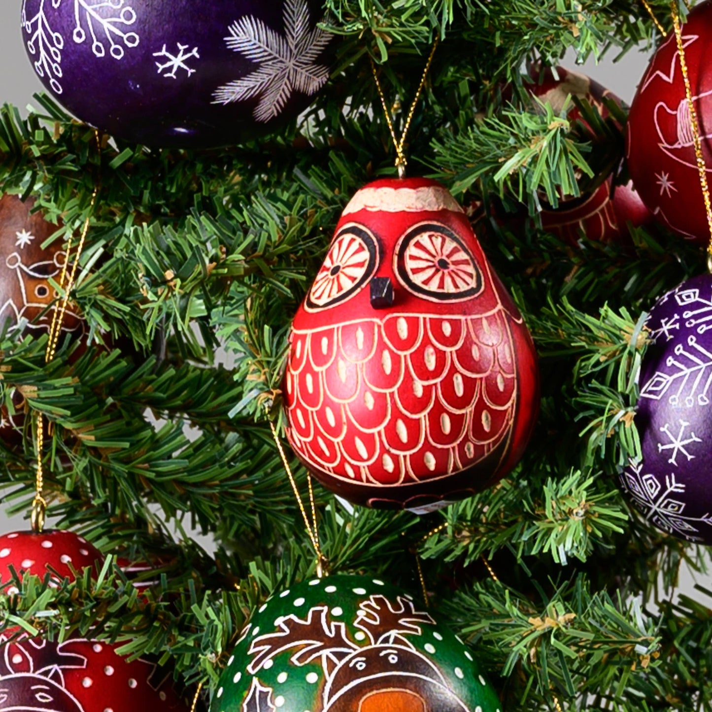 Christmas Owl Mini - Gourd Ornament - Holiday Ornament Decor 2024