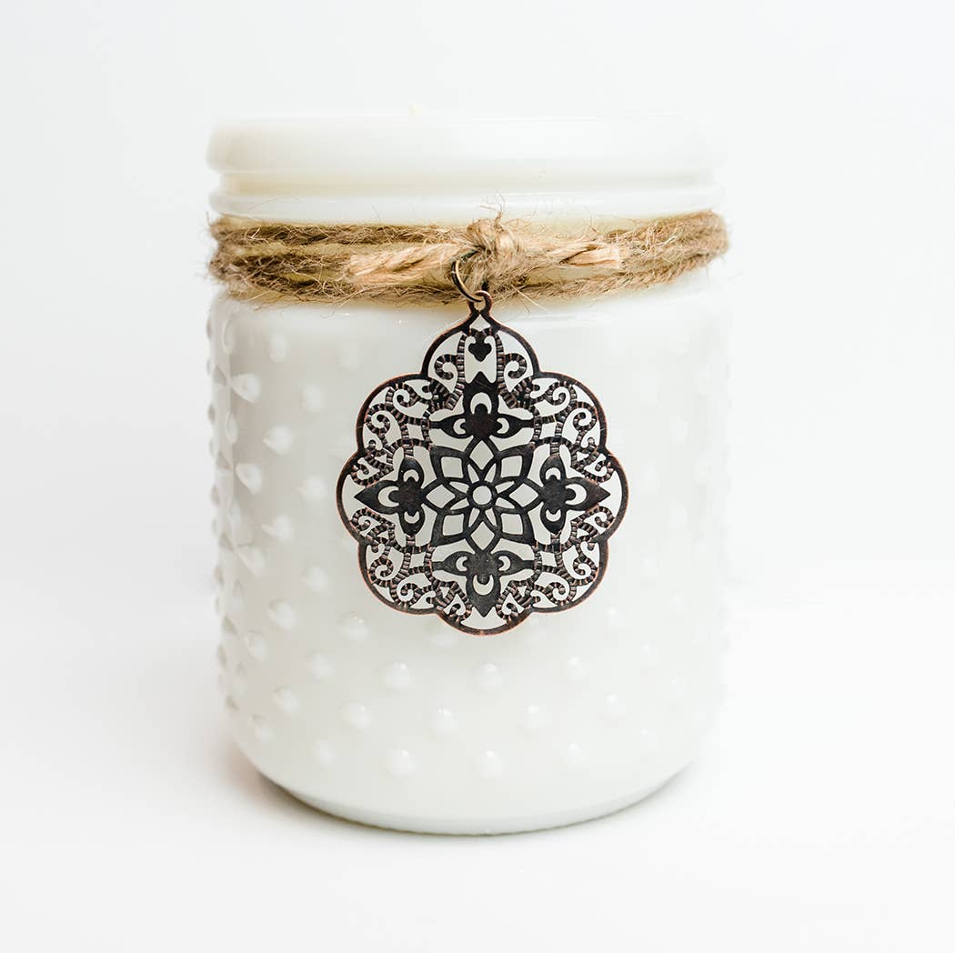 White Vintage Hobnail With Scroll Candle