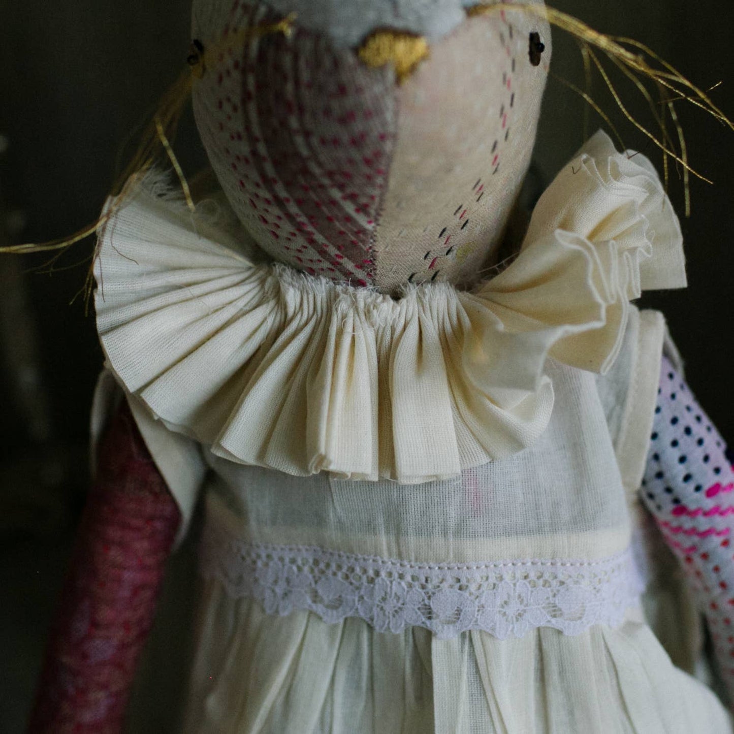 Kantha Ruffle Bun Rag Doll - Cotton-filled Art Doll