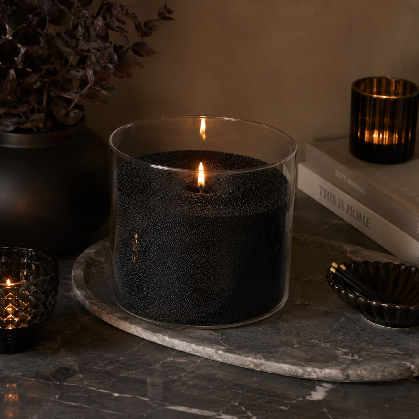 Midnight Black candle sand with wicks